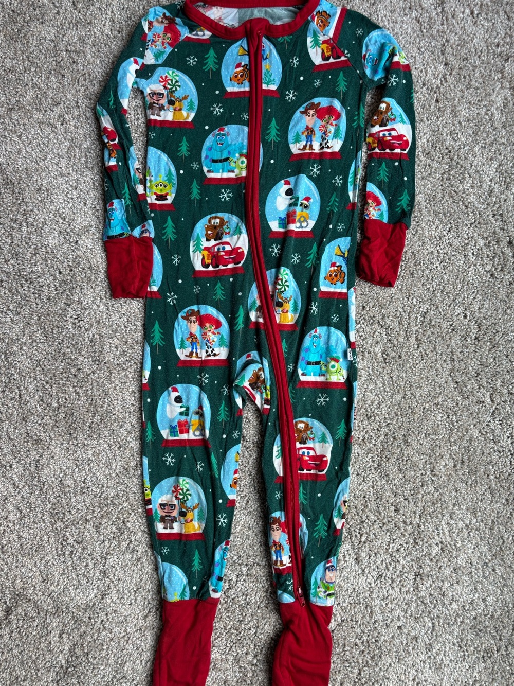 Little Sleepies Green Red Snow Globe Character Footed Pajamas